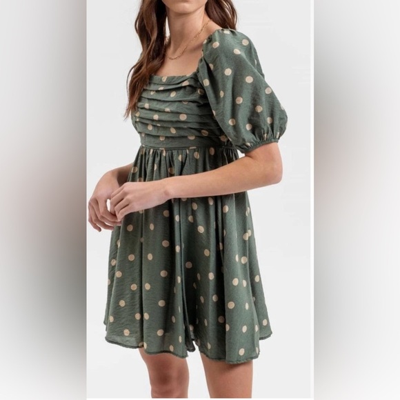 Blu Pepper Dresses & Skirts - 🌿 Blu Pepper Green Polka Dot Mini Dress 🌿 NWT Size M | Cottagecore Puff Sleeve